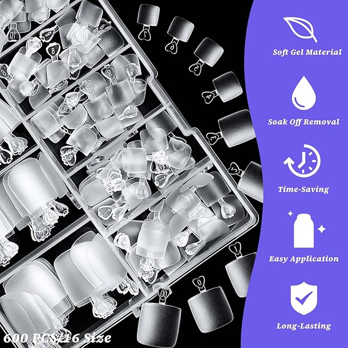 LoveOurHome 320pc Fake Toenails Tip Soft Gel Toe Nail Tips Clear Press on Toenails Short Square Fake Nail for Toes, 16 Sizes Feet False Toenail Clear Toes Nail Tips for Gel/Acrylic Toenail Extension