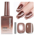 Beetles Brown Cat Eye Gel Nail Polish - Amber Hour Cat Eye Gel Polish, 15ML Glitter Brown Magnetic Fall Gel Polish Jelly Sheer Translucent Effect Soak Off UV French Nail Art Manicure Gift for Women
