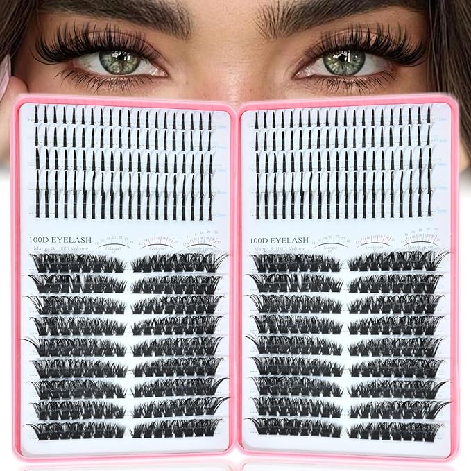 Lash Clusters with Spikes, 100D+100D Left Right Eyelash Clusters Extensions Individual D Curl Fluffy Wispy False Eyelashes DlY Manga Lashes Extension (12-22mm, Left Right Lash Clusters)