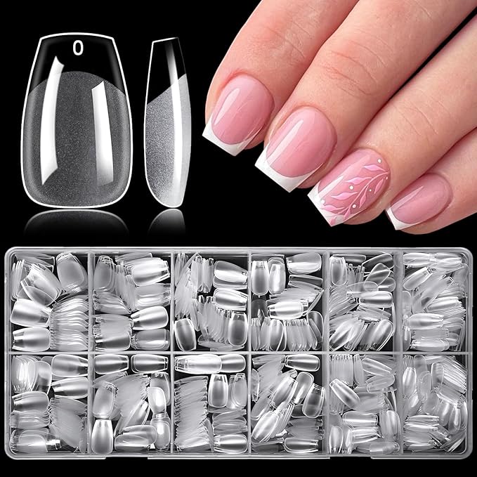 LoveOurHome 750pc Short Coffin Nail Tips Clear Fake Nails Coffin Gel Nail Tips Full Cover Acrylic Nails Clear Press on Nails Short False Nail 15 Size Artificial Fingernail for Gel Nail Extension