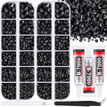 12000Pcs Resin Rhinestones for Bedazzling with 3Pcs B7000 Jewelry Glue, 2 Boxes Black Flatback Rhinestones for Crafting Crafts DIY, Crystals Gems for Clothing Shoes Tumblers Nail Art Makeup