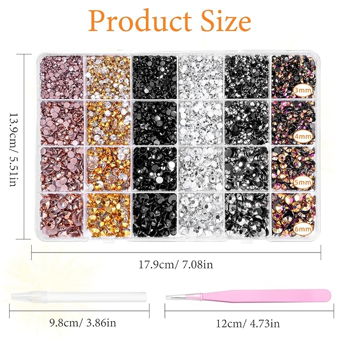 18000 Pcs 3D Brown Black Jelly Resin Rhinestones for Crafting, 3-6 mm Half Round Rhinestones for Nails Art, Mix Size Flatback Bedazzled Gems for Crafts Eyes Makeup DIY Supplies