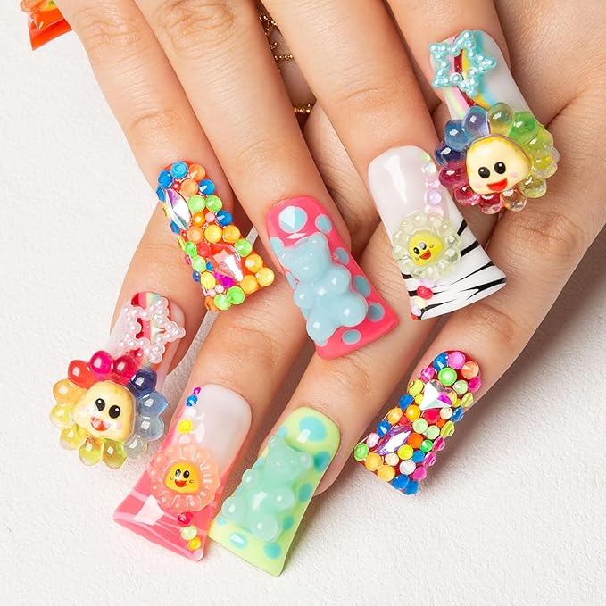 LOVFUL Press on Nails Lovkashi Flower | Handmade with Full Covered Crystals | Reusable Full Cover Nails | Duck Classic Regular 1.3 in | H65-M