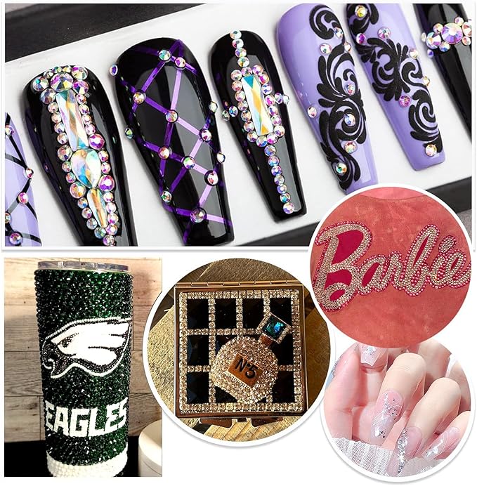 Blinginbox 1440 Pieces SS20/4.6-4.8mm Flat Back Crystal Rhinestones Round Gems for Nail Art,Air Gold line Rose