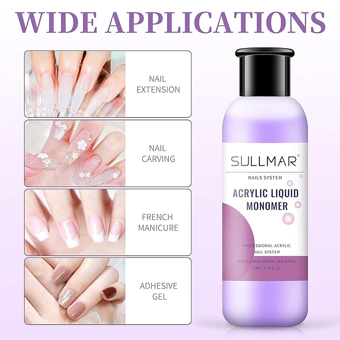 75ml/2.5fl.oz Acrylic Liquid Monomer Kit Nail Liquid Monomer Acrylic Nail Liquid Manicure Nail Art Tool Acrylic Liquid with 75ml 2.5FL.OZ Nail Brush Cleaner for Beginner
