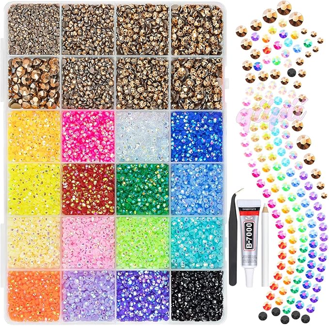 2mm-6mm Copper Resin Rhinestones w B7000 Glue for Crafting Bedazzling Flatback Brown Colorful Jelly Stones Diamonds Gems Bedazzler Kit for Nails Face Eyes Makeup Tumblers Bottles Crafts Shoes