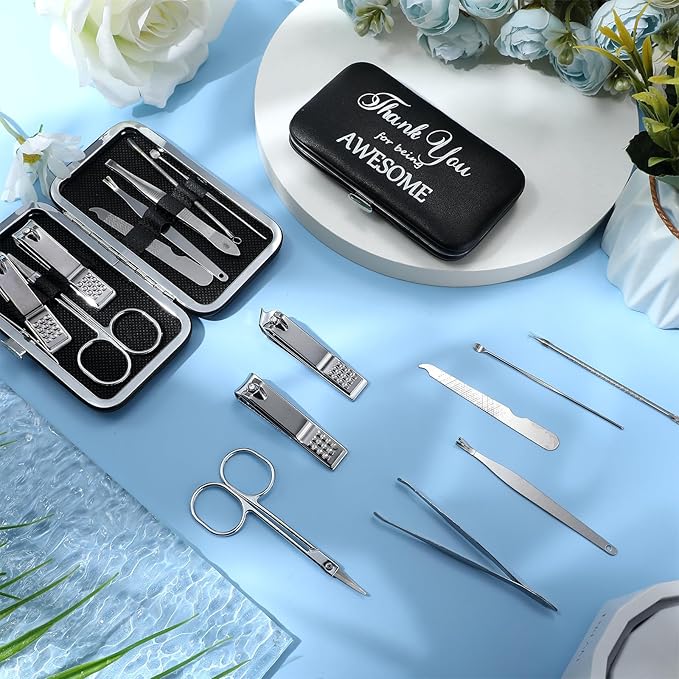 Therwen 24 Sets Mother's Day Gift Manicure Set Stainless Steel Nail Clippers 8 in 1 Grooming Nail Kit Employee Appreciation Gift Professional Pedicure Tool for Women Coworker Personal Care(Black)