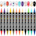 EBANKU 24 Color Nail Art Pens Set 3D Acrylic Paint Nail Art Quick-Drying Nail Point Dotting Liner Pen Sets for Home & Salon Nail DIY, 12 Count Double Headed Nail Pens