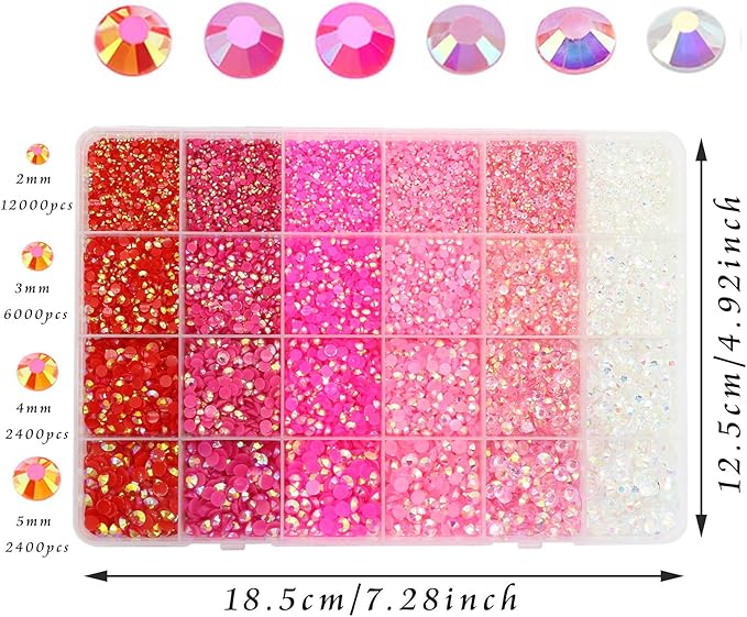 Flatback Rhinestones Resin for Crafts Jelly with Pink AB Nail Rhinestones Nail Gems for Tumblers Makeup Round Shape Diamond Nail Art Painting 22800pcs
