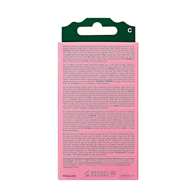 WICKED X KISS Press On Nails, ‘There's Joy’, Neutral, Short Oval, Waterproof, Chip Proof, Smudge Proof, 28 Fake Nails, Pink Gel Nail Glue (2g), Mini Nail File, & Manicure Stick