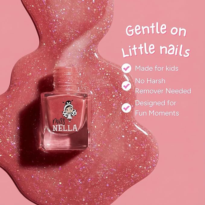 MISS NELLA-Peel Off, Odour Free, Water Base & Safe for kids nail polish pack of 3 (PINK GLITTER ATTACK)