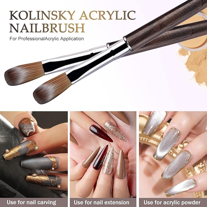 Acrylic Nail Brushes,100% Kolinsky Acrylic Nail Brush, Size 10 Nail Brush for Acrylic Application Round Oval Shaped, Nail Art Brushes for Acrylic Application Nail Extension Professional Nail Art Brush