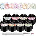 MEET ACROSS 9Pcs Glitter Gel Nail Polish Set Petal Gel Polish Kit with 1Pc Nail Brush, Soak Off Nail Art Design Salon at Home DIY Manicure Kit Gifts for Women Girls 8 Colors