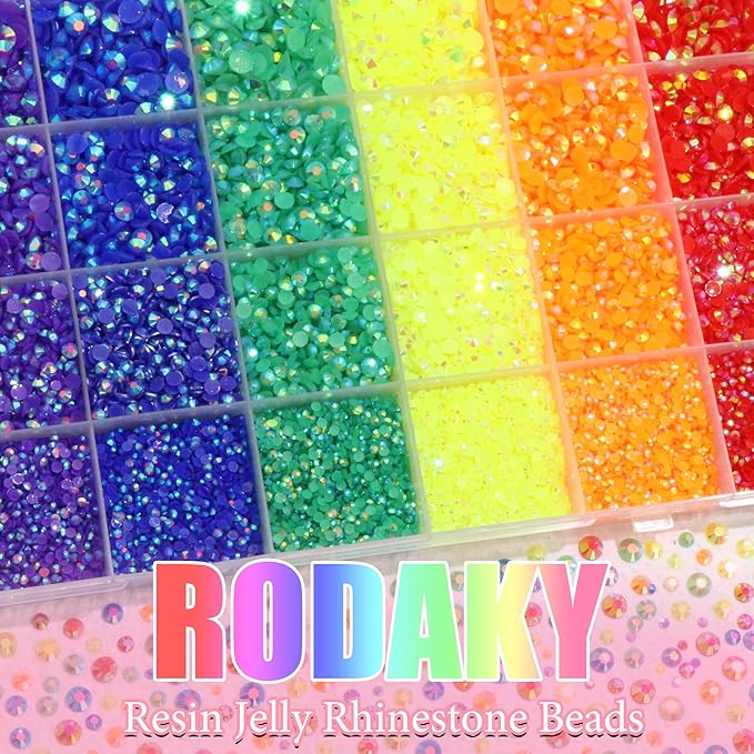 RODAKY 30000PCS Resin Jelly Rhinestone Kits 2/3/4/5mm Flatback Rhinestones for Bedazzling Crystal Gems 6 Colors Crystal Beads for Crafting 2PCS B7000 Jewelry Glue Tweezers Pickup Pencil