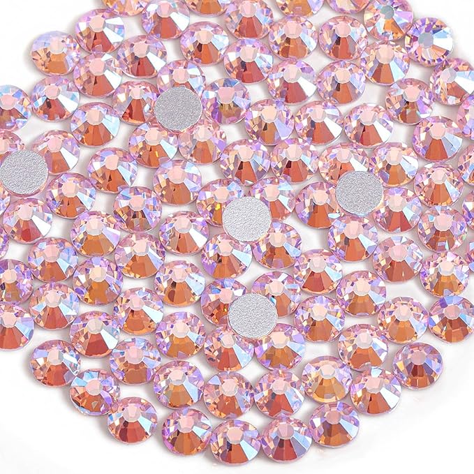 Beadsland 2880pcs Flat Back Crystal Rhinestones Round Gems for Nail Art and Craft Glue Fix, Light Pink AB, SS16,3.8-4.0mm