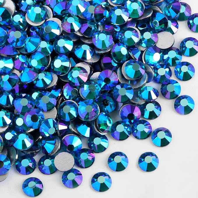 Beadsland 1440pcs Flat Back Crystal Rhinestones Round Gems for Nail Art and Craft Glue Fix, Indicolite AB, SS20, 4.6-4.8mm