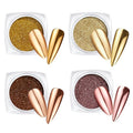 Beetles Metallic Chrome Nail Powder Mirror Effect Gold Champagne Chrome Powder 4 colors Brown Nails Art Design Manicure Decoration Glitter, 0.5g/Jar Holiday Gift for Women Girls