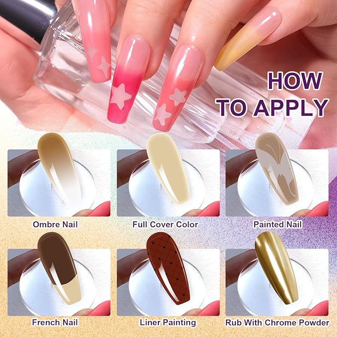 Gradient Gel Nail Set, 9 Colors Ombre Gel Nail Polish with 6 Aurora Multi-Purpose Brushes for Pigment Pat Nails French Manicure Nail DIY Painting Soak Off UV Coconut Latte