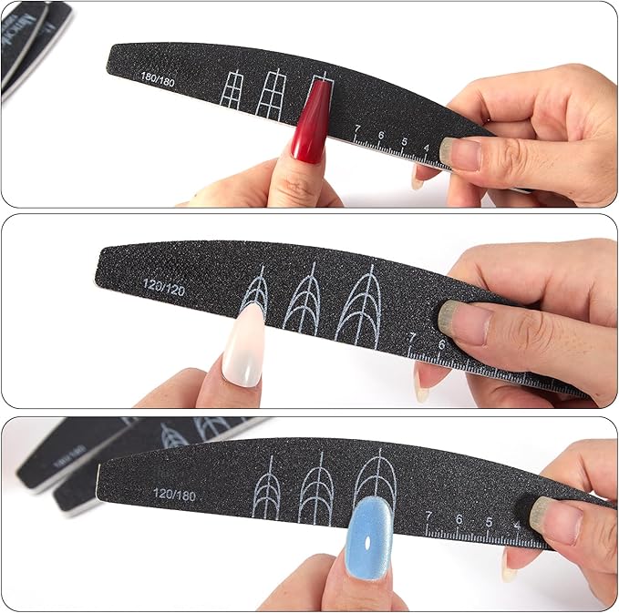 9 Pieces 120/120, 120/180, and 180/180 Grit Both Sides Nail Files with Reference Graphic for Nail Shape（Square, Almond, Oval）, Nail Files for Natural Nails