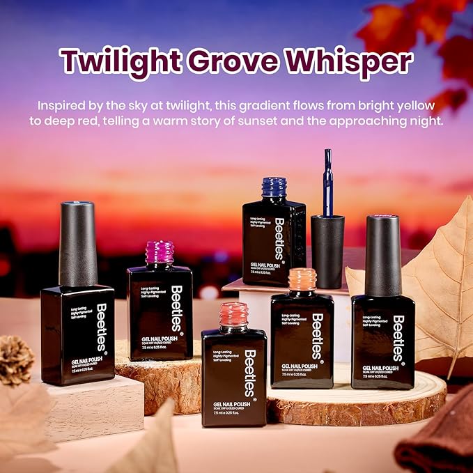 beetles Gel Polish Set - Twilight Grove Whisper Collection, 6 Colors Dark Brown Burgundy Colors Red Green Nails Art Soak Off Uv LED Nail Kit Minicure DIY Home Gifts for Women
