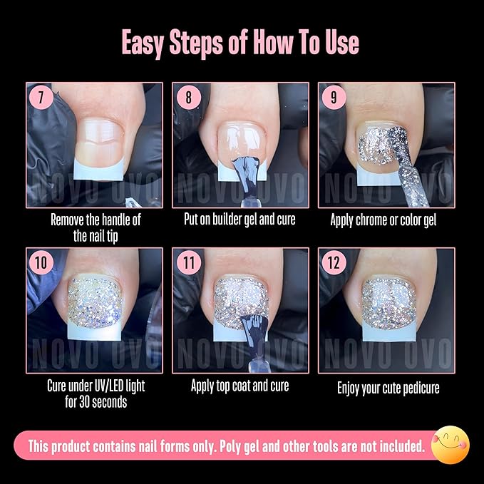 NOVO OVO White French Tip Half Cover Toe Nail Tips, Clear Soft Gel with Auxiliary Line for Fake False Toenail Extension, Sharp Square Medium Wide for Men Women Acrylic pedicure x15 Sizes 240 Pcs