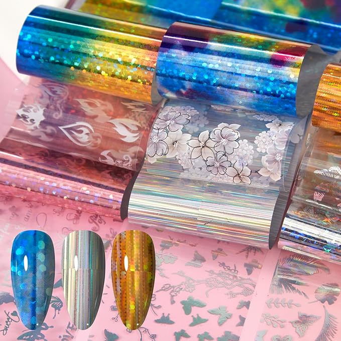 300 Sheets Nail Foils Transfer Nail Art Foil Stickers Laser Flower Iridescent Gradient Nail Sheets Leopard Print Marbling Transfer Sticker for Nails Decoration