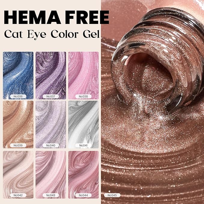 Beetles Cat Eye Gel Nail Polish Set - 10 Colors Glitter Cat Eye Glint Gel Polish Kit Silver Nude Pink Blue Brown Purple Magnetic Shine Soak Off UV French Nail Art Salon DIY Manicure Gift for Women
