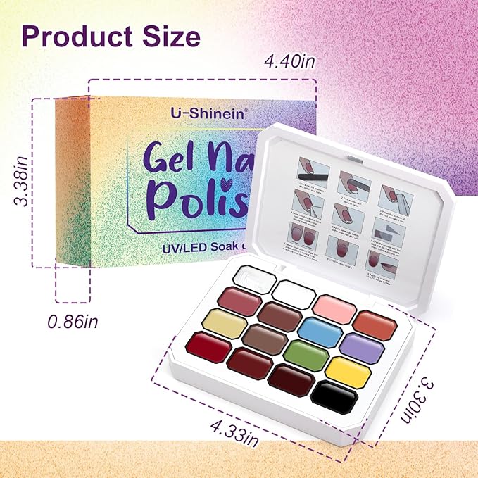 Gradient Gel Nail Set,16 Color for Ombre Nude&Pearlescent Color White＆Black Nail Polish Platte Kit with 14* Nail Art Tools,Pat Painting Gel French Nail Manicure No-wipe DIY Art Home Salon