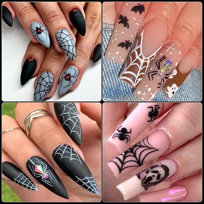 Halloween Nail Art Stickers, Slivery Nail Decals, 3D Self-Adhesive Design for DIY Nail Supplies Decoration (6 Sheets)