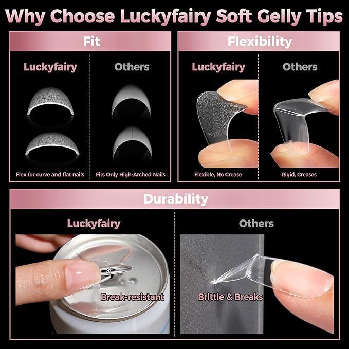 Short Coffin Fake Nails, 240pcs Soft Gel Pre-Filed Acrylic Short Ballerina Nail Tips, Half Matte Full Cover Clear Press on Flase Nail Tips for Nail Extension Home DIY 12 Sizes Gelly Tips
