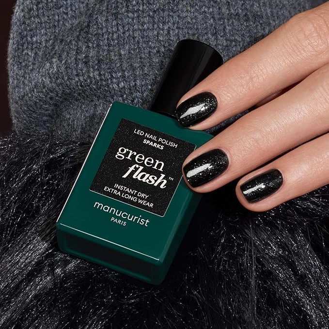 Manucurist Green Flash Gel Polish - Sparks (Sparkling Black) - UV & LED Gel Nail Polish - 12-Free, Bio-Sourced (84%) - Professional Manicure - 15 ml