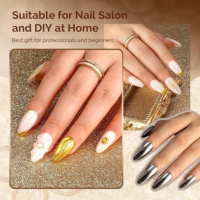 MelodySusie 2Pcs Chrome Nail Powder for Gel Nails,Metallic Mirror Effect Pigment Stylish and Technological Fine Glitter for Home DIY Salon Use