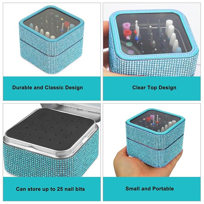 Nail Drill Bits Holder Case- 25 Holes Dustproof Rhinestone Nail Bits Box Efile Displayer Organizer Container for Manicure Tools