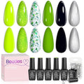Beetles Neon Green Gel Nail Polish Set, Black Glitter Silver Brat Tribe Gel Polish with Rhinestones Soak off Uv Lamp Nail Festival Manicure Gift for Women
