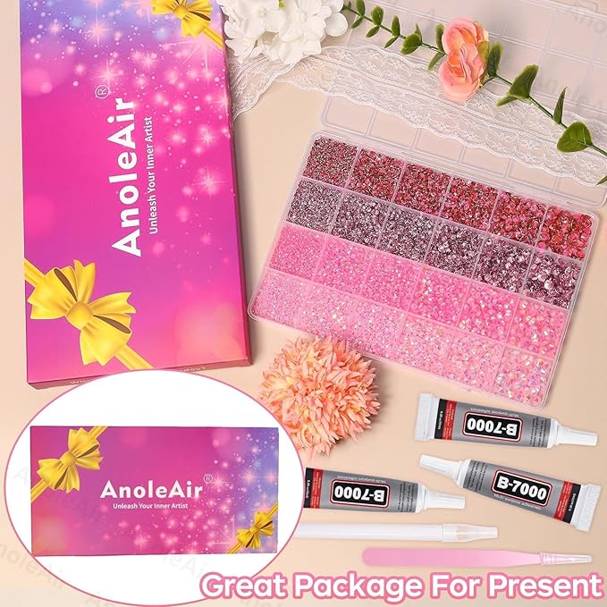 26000 PCS Pink Resin Flatback Rhinestones for Crafting, Resin Rhinestones for Bedazzling Kit, 2/3/4/5/6mm Flatback Gems Jewels for DIY Mugs Tumblers Clothing Shoes Nail Art