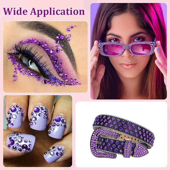 30000Pcs Dark Purple Rhinestones for Bedazzling with B7000 Jewelry Glue, Bedazzler Kit Flatback Gems, Resin Rhinestones for Crafting Crafts Clothing Shoes Fabric Nail Art Assorted Size 2/3/4/5/6mm