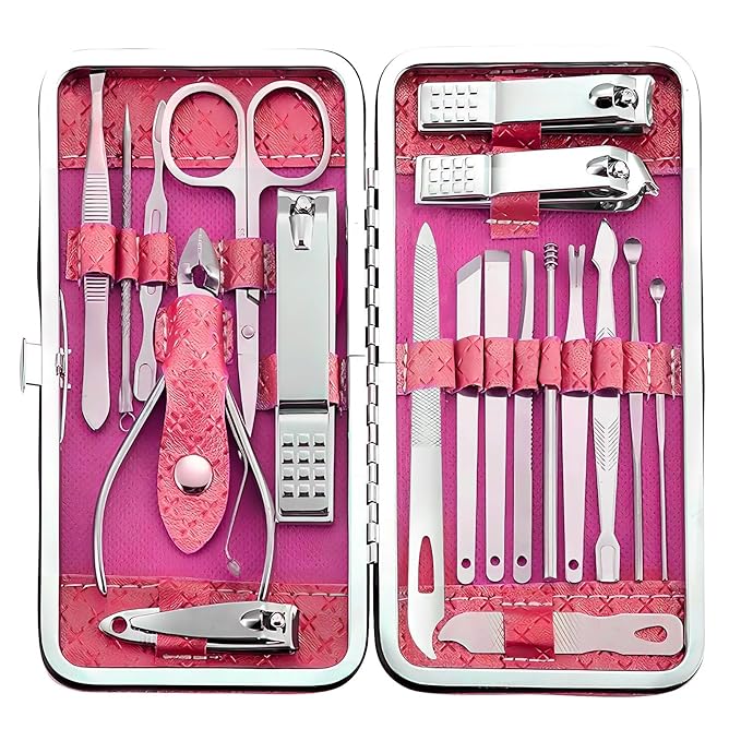 Manicure Set - 19 in 1 Professional Nail Clippers Pedicure Kit, Manicure Tool Kit, Stainless Steel Facial Grooming Set Kit, Gift Idea for Women, Men, Girls, Teens, Red