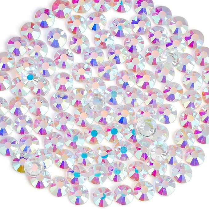 2880pcs Flat Back Rhinestones Glitter Round Crystal Gems Glass Rhinestones for Crafts Nail Art Clothes Shoes DIY Decorations, Transparent AB, SS6, 1.9-2.1mm