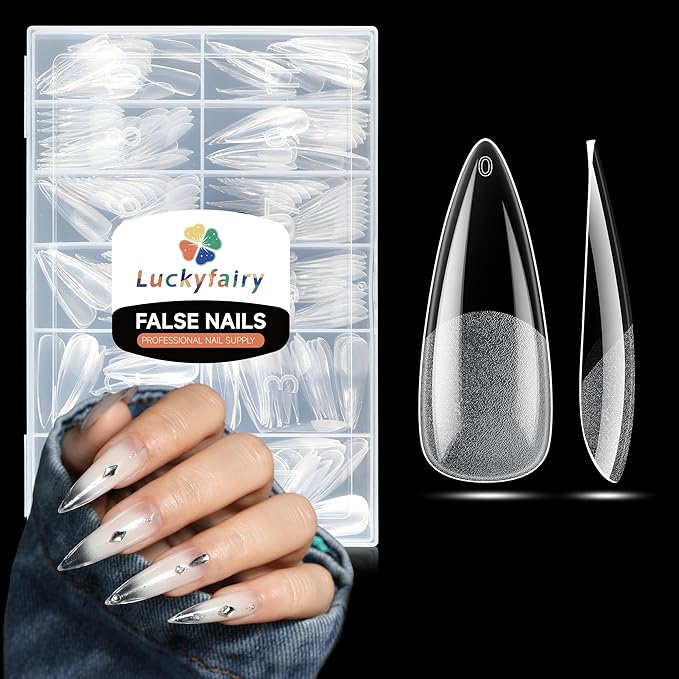 Long Stiletto Nail Tips: 240pcs Long Almond Matted Stiletto Gel Nail Tips No C Curve False Acrylic Fake Nails Full Cover Press On Nails Extensions DIY Home Salon 12 Sizes