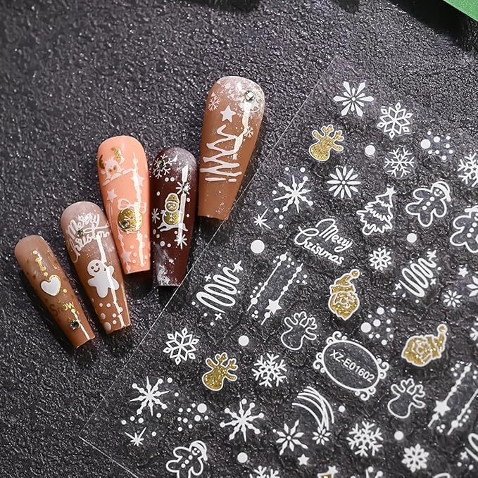 12 Sheets Christmas Nail Art Stickers White Nail Stickers Snowman Nail Decals Self Adhesive Christmas Tree Snowflake Santa Nail Art Supplies for Women Girls DIY Manicure Nail Art Decorations