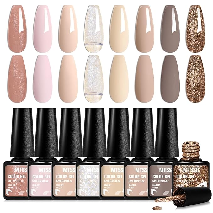 MTSSII Gel Nail Polish Set - 8 Colors Nude Gel Polish All Seasons Skin Tones Pink Neutral Brown Gel Polish Kit Soak Off LED Gel Nail Kit Manicure DIY Home