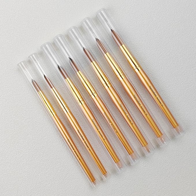 Kolinsky Acrylic Nail Brush Golded Solid Wood Handle Professional Manicure Brushes for Powder Nail Acrylic Application - Salon & DIY Nail Art Essentials - Size 14, 1.0 Count