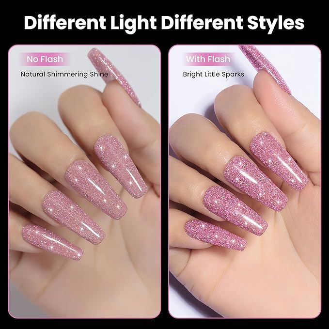 YTD Likomey Gel Nail Polish,Colorful Reflective Glitter 15ml Pink Flash Diamond Shimmer,Sparkly Shiny Salon Home Fall Winter Manicure UV Varnish,SZ397