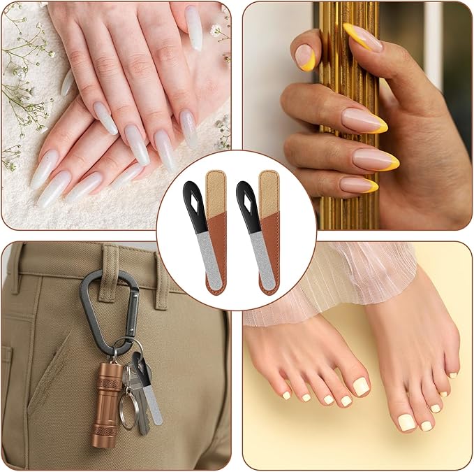 2 Pack Metal Nail File Stainless Steel Manicure Filer Double Sided Fingernail Files with Anti-Slip Handle and Leather Case 3.5 in Mini Small Travel Nail Filer for Men and Women