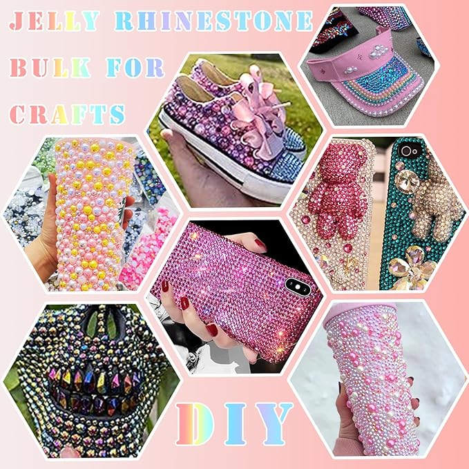 RODAKY 24000pcs Mix Color Pearls Rhinestones for Craft 3/4/5/6mm Flatback Round Jelly Rhinestone Bedazzling Non Hotfix Crystal Gems Beads for for DIY Nails Clothes Tumblers Face Makeup Manicure