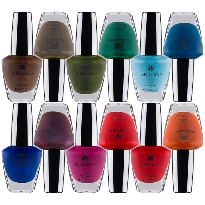 SHANY DIY Nail Polish Set - Quick Dry Nail Lacquer Kit, Vibrant & Colorful DIY Collection, Semi Glossy, Shimmery & Matte Finishes - Full Size - 12 Colors - Retro