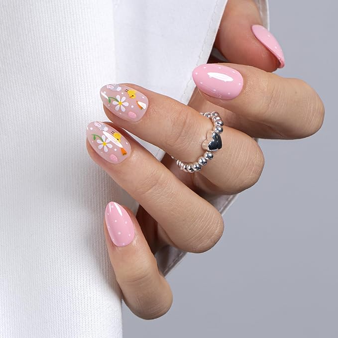 CurvLife Soft Gel Almond Extra Short Press On Nails, Long-Lasting Reusable Fake Nails Kit with Glue & Tabs, 30pcs Salon-Quality Stick On Nails for Women At-Home Manicure (Spring Chirp)