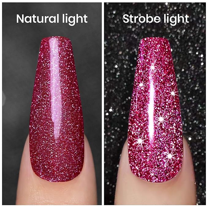 Sparkling Glitter Gel Nail Polish, Red Gel Nailpolish Diamond Gelpolish, Spark Shiny Nail Art, Soak Off U V L E D Nail Gelpolish Starter Manicure Salon DIY at Home RAR87