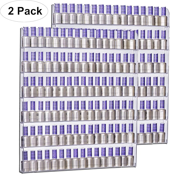AMT Acrylic Nail Polish Racks for the Wall. CLEAR Nail Polish Display. Essential Oils Organizer. Holds up to 96 Btls. Plus a Microfiber Cloth for Cleaning Purposes (6 Tier /2 Pack)