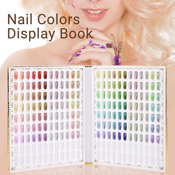 Segbeauty 216 Colors Nail Display Chart, Nail Gel Polish Organizer Color Card with 240 False Tips, Salon Fingernail Beauty Sample Supplies Tool Set Stick Cardboard Finger Painting Practice Book Golden